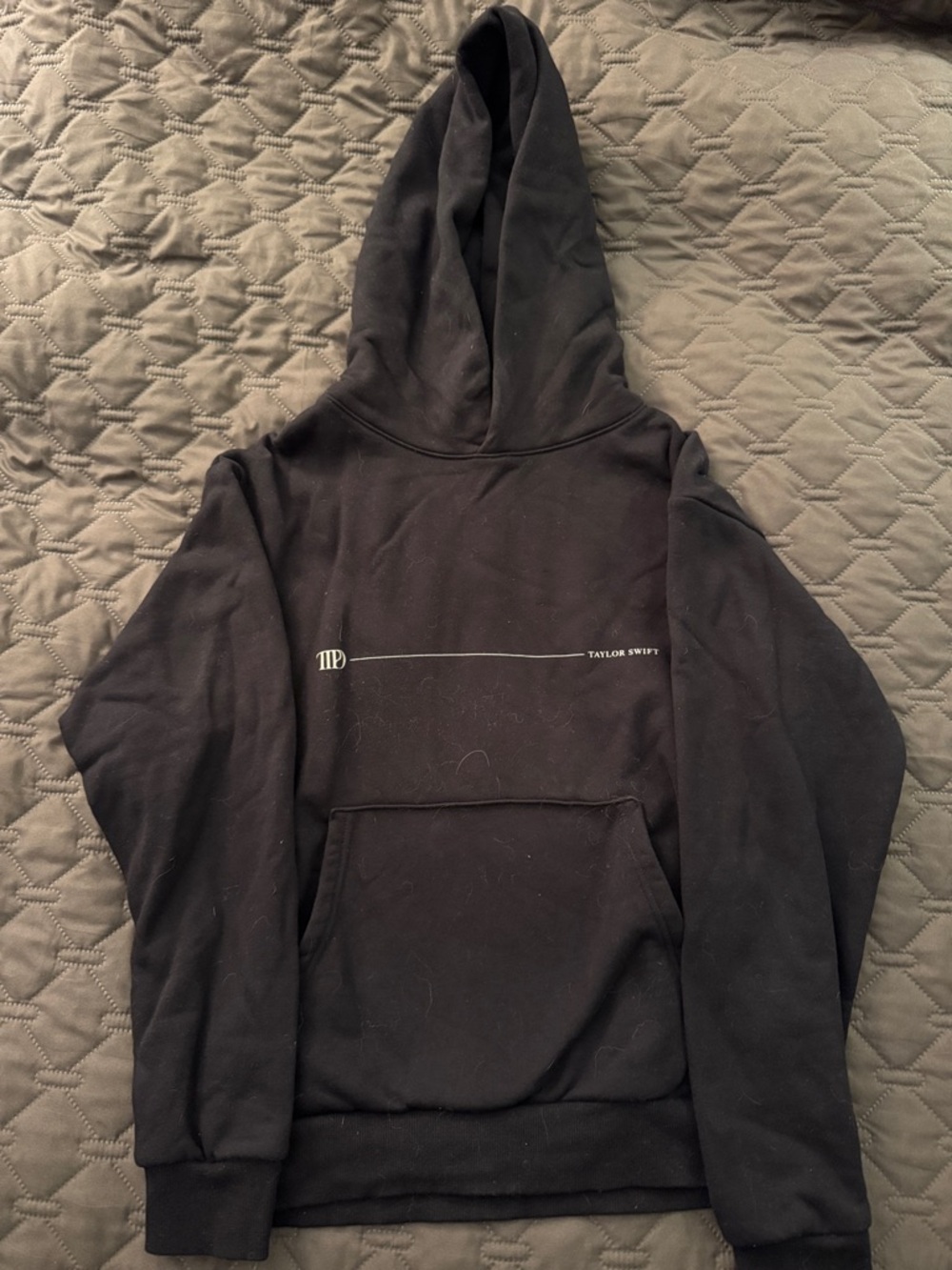 Taylor Swift Black Crewneck Hoodie with Minimal White Line Logo
